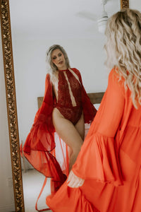 Amira Red Robe with Lace Bodysuit