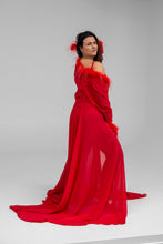 Siren Red Chiffon and Feather Robe