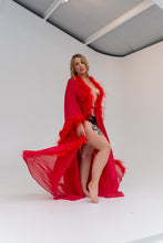Siren Red Chiffon and Feather Robe