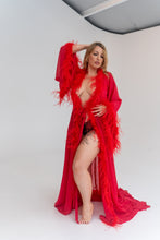 Siren Red Chiffon and Feather Robe