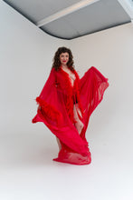 Siren Red Chiffon and Feather Robe