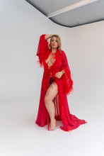 Siren Red Chiffon and Feather Robe