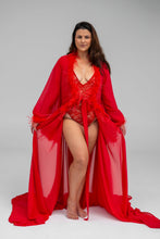 Siren Red Chiffon and Feather Robe