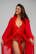 Siren Red Chiffon and Feather Robe