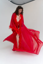 Siren Red Chiffon and Feather Robe