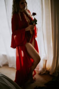 Amira Red Robe with Lace Bodysuit