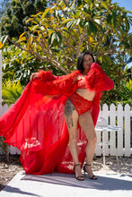 Siren Red Chiffon and Feather Robe