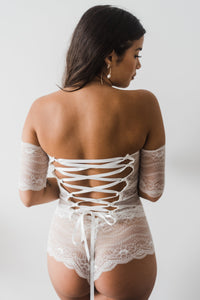 Bodysuit - Isla Ivory Off The Shoulder Lace Bodysuit