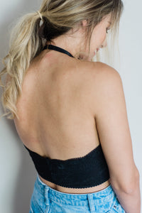 Crops - Avery Black Lace Halter Crop