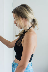 Crops - Avery Black Lace Halter Crop